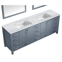 Lexora Jacques 84" Dark Grey Double Vanity, White Carrara Marble Top, White Square Sinks And 34" Mirrors 22 Lexora Jacques 84" Dark Grey Double Vanity, White Carrara Marble Top, White Square Sinks And 34" Mirrors -Home And Outdoor LJ342284DBDSM34 7