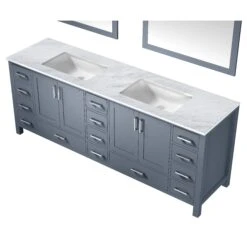 Lexora Jacques 84" Dark Grey Double Vanity, White Carrara Marble Top, White Square Sinks And 34" Mirrors 23 Lexora Jacques 84" Dark Grey Double Vanity, White Carrara Marble Top, White Square Sinks And 34" Mirrors -Home And Outdoor LJ342284DBDSM34 8