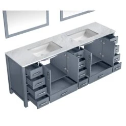 Lexora Jacques 84" Dark Grey Double Vanity, White Carrara Marble Top, White Square Sinks And 34" Mirrors 24 Lexora Jacques 84" Dark Grey Double Vanity, White Carrara Marble Top, White Square Sinks And 34" Mirrors -Home And Outdoor LJ342284DBDSM34 9