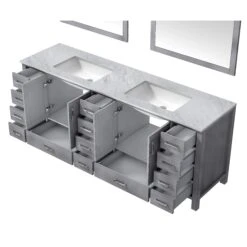 Lexora Jacques 84" Distressed Grey Double Vanity, White Carrara Marble Top, White Square Sinks And 34" Mirrors 24 Lexora Jacques 84" Distressed Grey Double Vanity, White Carrara Marble Top, White Square Sinks And 34" Mirrors -Home And Outdoor LJ342284DDDSM34 10