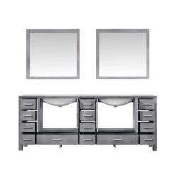Lexora Jacques 84" Distressed Grey Double Vanity, White Carrara Marble Top, White Square Sinks And 34" Mirrors 18 Lexora Jacques 84" Distressed Grey Double Vanity, White Carrara Marble Top, White Square Sinks And 34" Mirrors -Home And Outdoor LJ342284DDDSM34 4