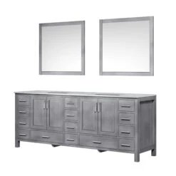 Lexora Jacques 84" Distressed Grey Double Vanity, White Carrara Marble Top, White Square Sinks And 34" Mirrors 20 Lexora Jacques 84" Distressed Grey Double Vanity, White Carrara Marble Top, White Square Sinks And 34" Mirrors -Home And Outdoor LJ342284DDDSM34 6