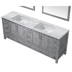 Lexora Jacques 84" Distressed Grey Double Vanity, White Carrara Marble Top, White Square Sinks And 34" Mirrors 22 Lexora Jacques 84" Distressed Grey Double Vanity, White Carrara Marble Top, White Square Sinks And 34" Mirrors -Home And Outdoor LJ342284DDDSM34 8