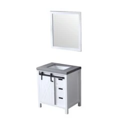 Lexora Marsyas 30" White Single Vanity, Grey Quartz Top, White Square Sink And 28" Mirror 26 Lexora Marsyas 30" White Single Vanity, Grey Quartz Top, White Square Sink And 28" Mirror -Home And Outdoor LM342230SAASM28 10