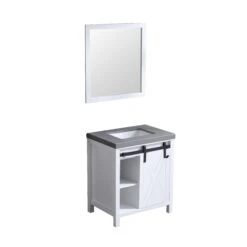 Lexora Marsyas 30" White Single Vanity, Grey Quartz Top, White Square Sink And 28" Mirror 27 Lexora Marsyas 30" White Single Vanity, Grey Quartz Top, White Square Sink And 28" Mirror -Home And Outdoor LM342230SAASM28 11