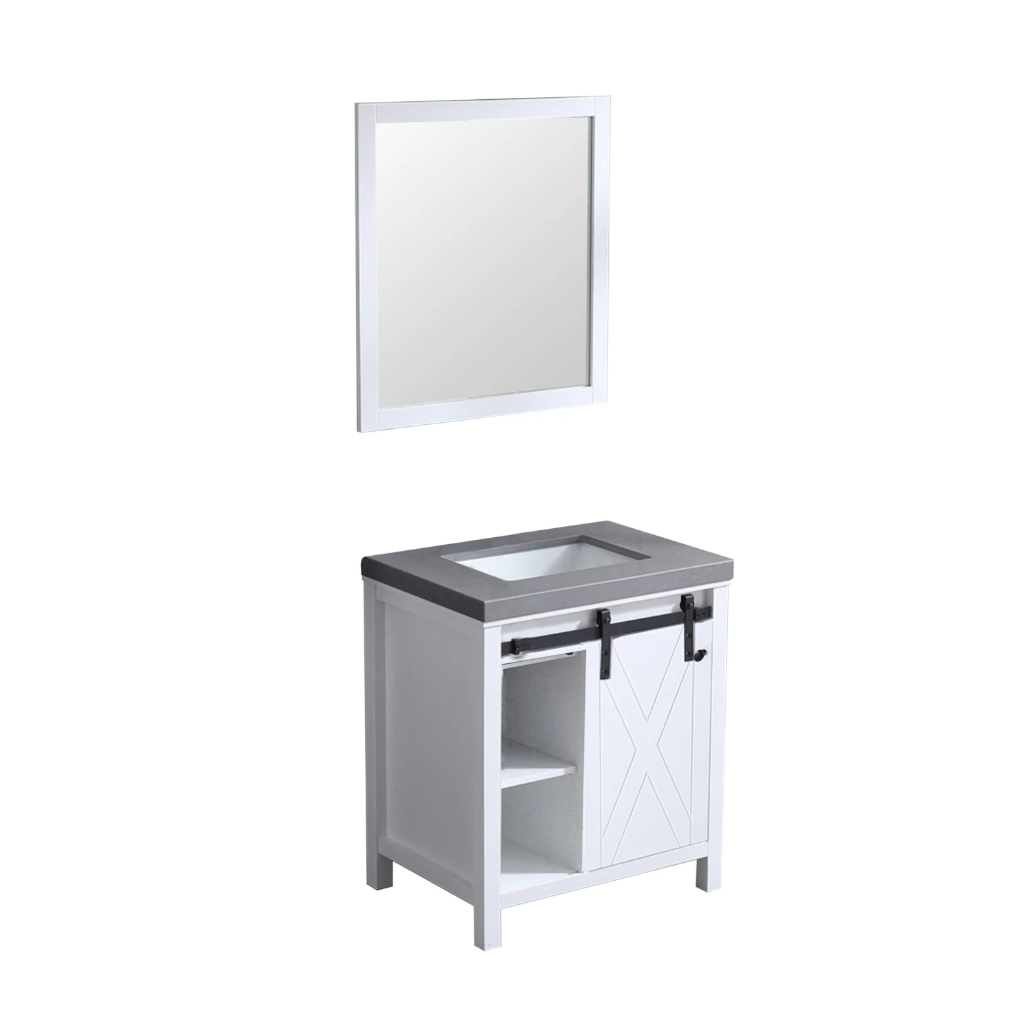 Lexora Marsyas 30" White Single Vanity, Grey Quartz Top, White Square Sink And 28" Mirror 13 Lexora Marsyas 30" White Single Vanity, Grey Quartz Top, White Square Sink And 28" Mirror - Image 11