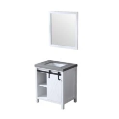 Lexora Marsyas 30" White Single Vanity, Grey Quartz Top, White Square Sink And 28" Mirror 28 Lexora Marsyas 30" White Single Vanity, Grey Quartz Top, White Square Sink And 28" Mirror -Home And Outdoor LM342230SAASM28 12