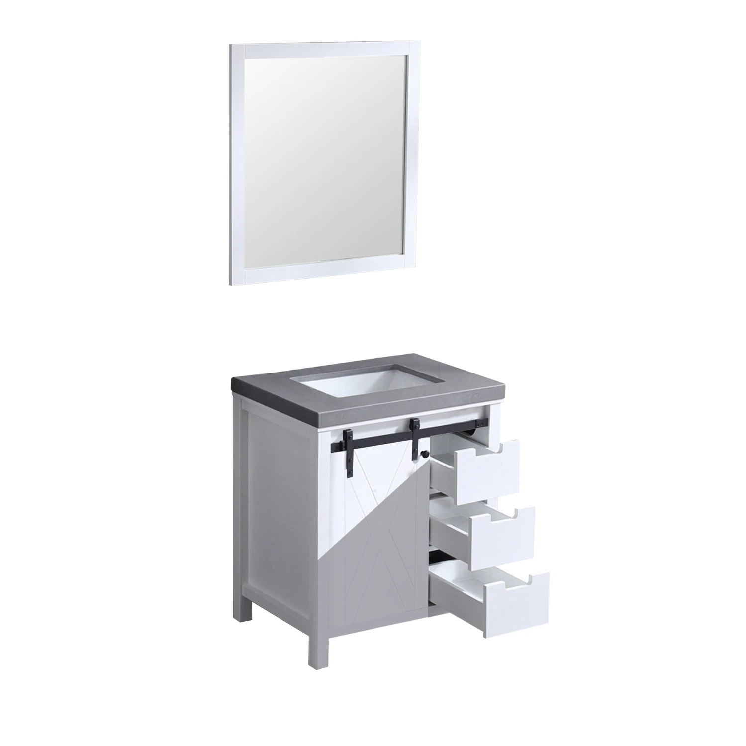Lexora Marsyas 30" White Single Vanity, Grey Quartz Top, White Square Sink And 28" Mirror 15 Lexora Marsyas 30" White Single Vanity, Grey Quartz Top, White Square Sink And 28" Mirror - Image 13