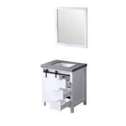 Lexora Marsyas 30" White Single Vanity, Grey Quartz Top, White Square Sink And 28" Mirror 30 Lexora Marsyas 30" White Single Vanity, Grey Quartz Top, White Square Sink And 28" Mirror -Home And Outdoor LM342230SAASM28 14