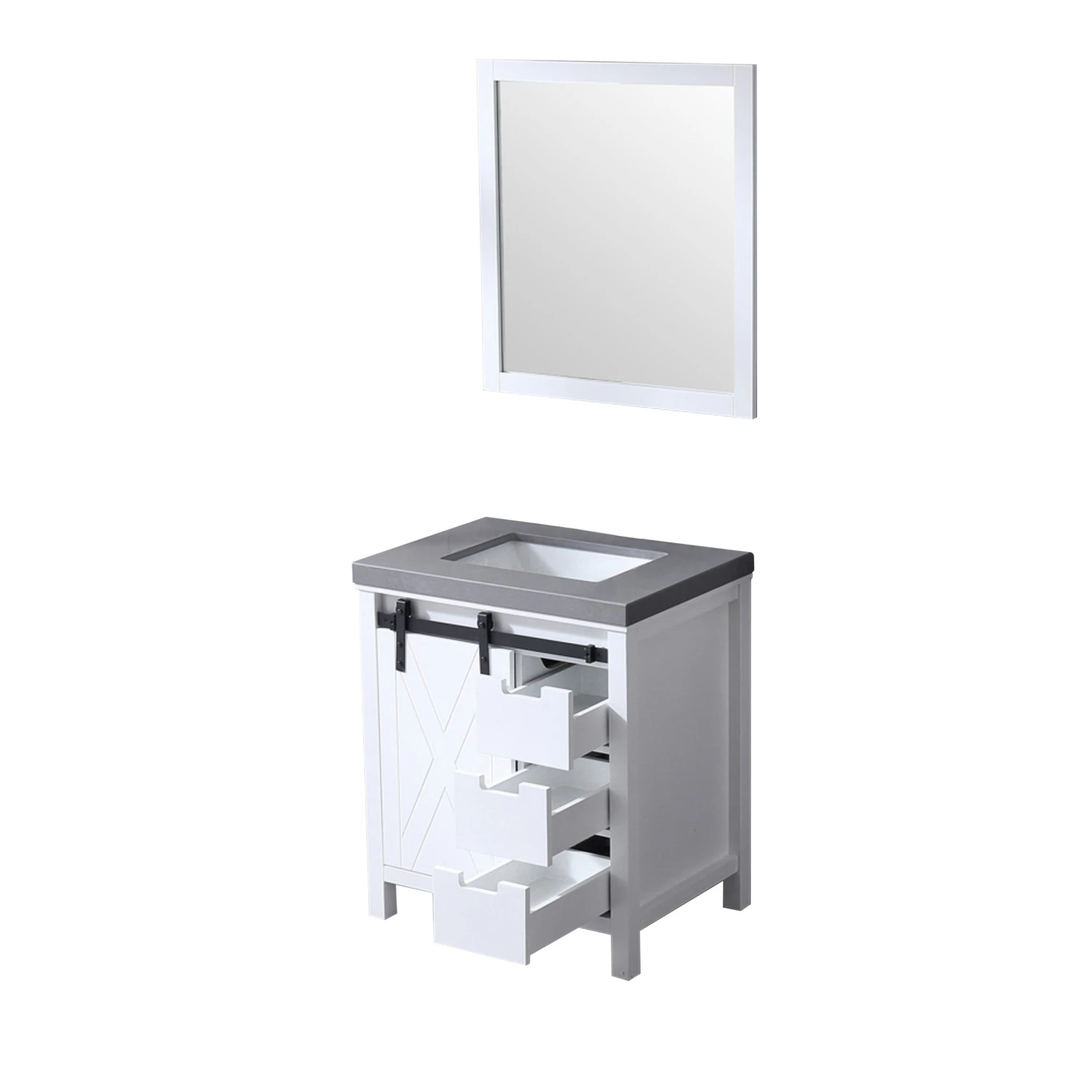 Lexora Marsyas 30" White Single Vanity, Grey Quartz Top, White Square Sink And 28" Mirror 16 Lexora Marsyas 30" White Single Vanity, Grey Quartz Top, White Square Sink And 28" Mirror - Image 14