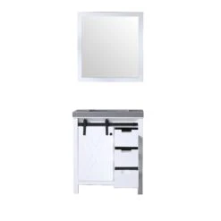 Lexora Marsyas 30" White Single Vanity, Grey Quartz Top, White Square Sink And 28" Mirror 23 Lexora Marsyas 30" White Single Vanity, Grey Quartz Top, White Square Sink And 28" Mirror -Home And Outdoor LM342230SAASM28 7
