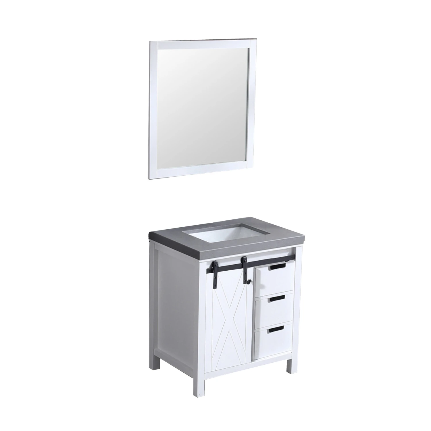 Lexora Marsyas 30" White Single Vanity, Grey Quartz Top, White Square Sink And 28" Mirror 11 Lexora Marsyas 30" White Single Vanity, Grey Quartz Top, White Square Sink And 28" Mirror - Image 9
