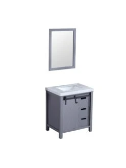 Lexora Marsyas 30" Dark Grey Single Vanity, White Carrara Marble Top, White Square Sink And 28" Mirror -Home And Outdoor LM342230SBBSM28 10