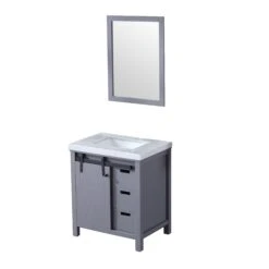 Lexora Marsyas 30" Dark Grey Single Vanity, White Carrara Marble Top, White Square Sink And 28" Mirror -Home And Outdoor LM342230SBBSM28 11