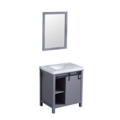 Lexora Marsyas 30" Dark Grey Single Vanity, White Carrara Marble Top, White Square Sink And 28" Mirror -Home And Outdoor LM342230SBBSM28 12