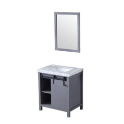 Lexora Marsyas 30" Dark Grey Single Vanity, White Carrara Marble Top, White Square Sink And 28" Mirror -Home And Outdoor LM342230SBBSM28 13