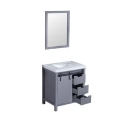 Lexora Marsyas 30" Dark Grey Single Vanity, White Carrara Marble Top, White Square Sink And 28" Mirror -Home And Outdoor LM342230SBBSM28 14