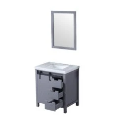 Lexora Marsyas 30" Dark Grey Single Vanity, White Carrara Marble Top, White Square Sink And 28" Mirror -Home And Outdoor LM342230SBBSM28 15