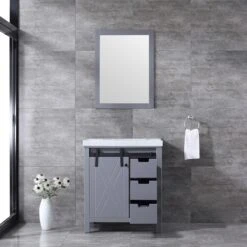 Lexora Marsyas 30" Dark Grey Single Vanity, White Carrara Marble Top, White Square Sink And 28" Mirror -Home And Outdoor LM342230SBBSM28 2