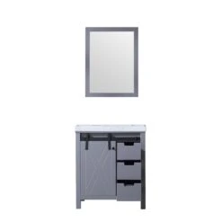 Lexora Marsyas 30" Dark Grey Single Vanity, White Carrara Marble Top, White Square Sink And 28" Mirror -Home And Outdoor LM342230SBBSM28 8