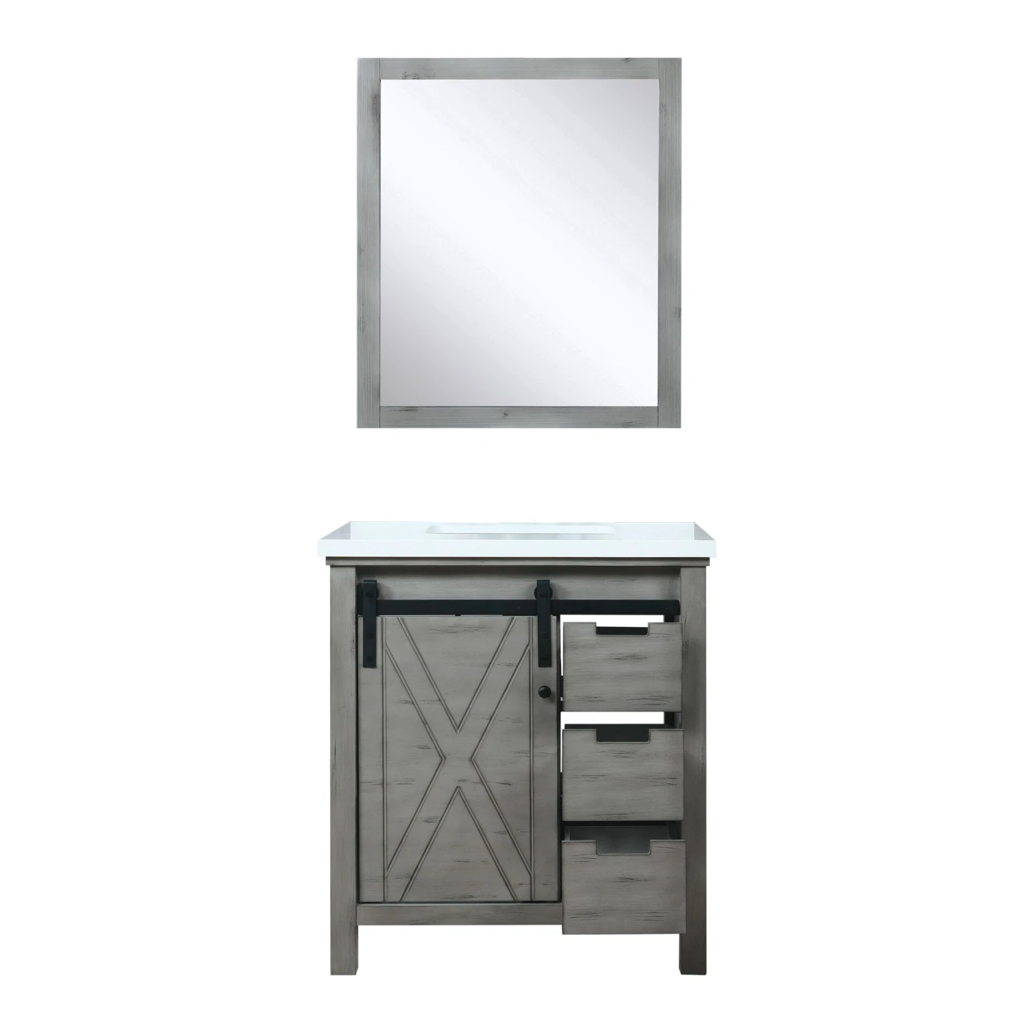 Lexora Marsyas 30" Ash Grey Single Vanity, White Quartz Top, White Square Sink And 28" Mirror 6 Lexora Marsyas 30" Ash Grey Single Vanity, White Quartz Top, White Square Sink And 28" Mirror - Image 4