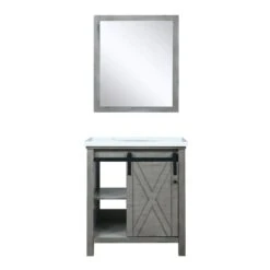 Lexora Marsyas 30" Ash Grey Single Vanity, White Quartz Top, White Square Sink And 28" Mirror 18 Lexora Marsyas 30" Ash Grey Single Vanity, White Quartz Top, White Square Sink And 28" Mirror -Home And Outdoor LM342230SHCSM28 5