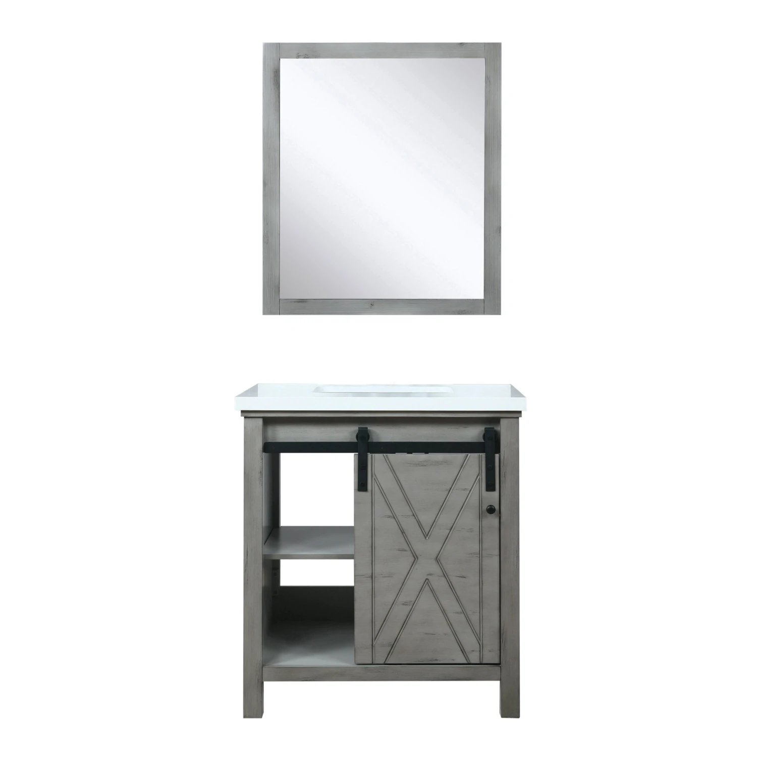 Lexora Marsyas 30" Ash Grey Single Vanity, White Quartz Top, White Square Sink And 28" Mirror 7 Lexora Marsyas 30" Ash Grey Single Vanity, White Quartz Top, White Square Sink And 28" Mirror - Image 5