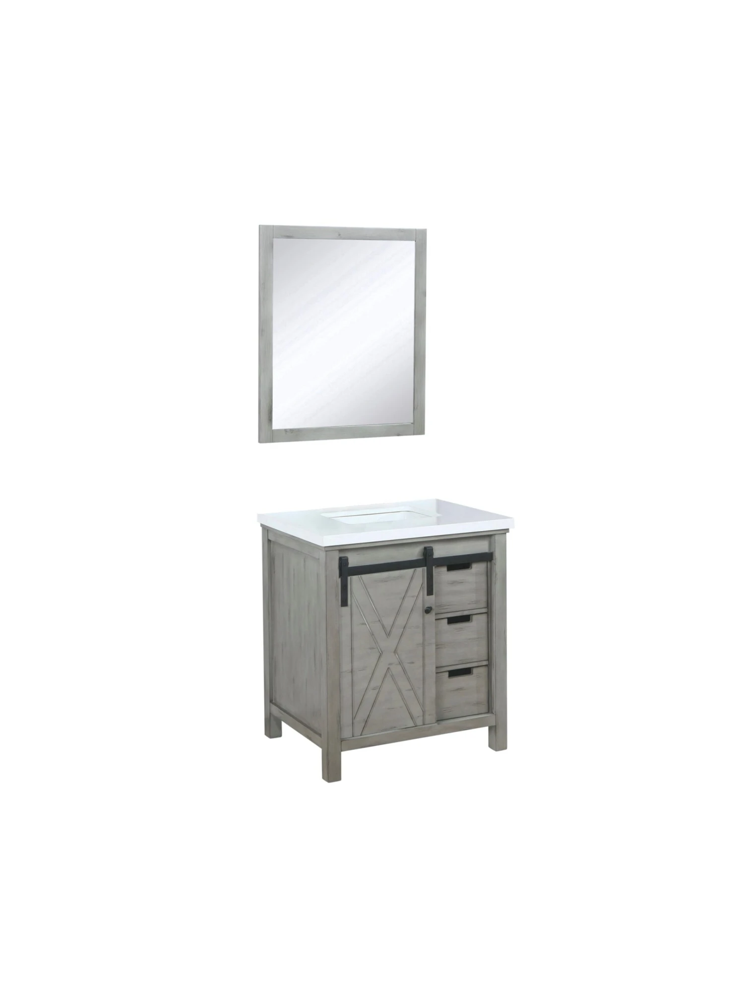 Lexora Marsyas 30" Ash Grey Single Vanity, White Quartz Top, White Square Sink And 28" Mirror 8 Lexora Marsyas 30" Ash Grey Single Vanity, White Quartz Top, White Square Sink And 28" Mirror - Image 6
