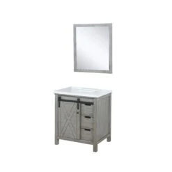 Lexora Marsyas 30" Ash Grey Single Vanity, White Quartz Top, White Square Sink And 28" Mirror 20 Lexora Marsyas 30" Ash Grey Single Vanity, White Quartz Top, White Square Sink And 28" Mirror -Home And Outdoor LM342230SHCSM28 7