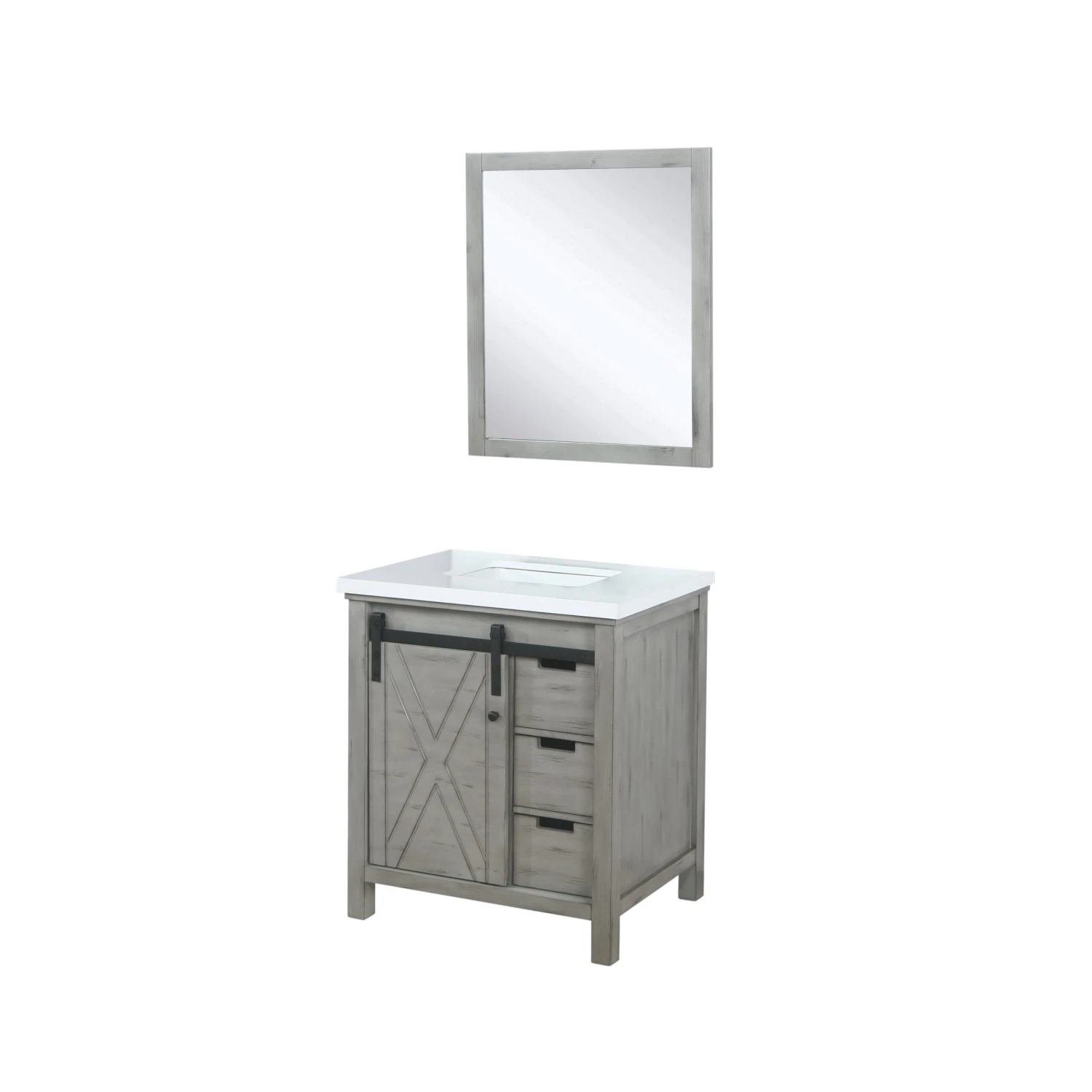 Lexora Marsyas 30" Ash Grey Single Vanity, White Quartz Top, White Square Sink And 28" Mirror 9 Lexora Marsyas 30" Ash Grey Single Vanity, White Quartz Top, White Square Sink And 28" Mirror - Image 7