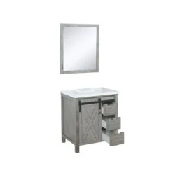 Lexora Marsyas 30" Ash Grey Single Vanity, White Quartz Top, White Square Sink And 28" Mirror 21 Lexora Marsyas 30" Ash Grey Single Vanity, White Quartz Top, White Square Sink And 28" Mirror -Home And Outdoor LM342230SHCSM28 8