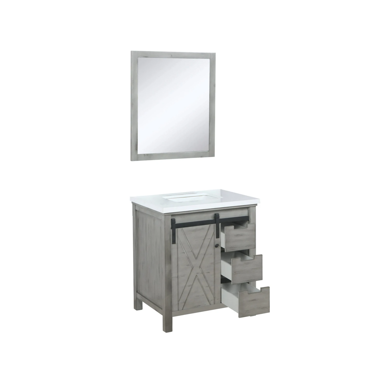 Lexora Marsyas 30" Ash Grey Single Vanity, White Quartz Top, White Square Sink And 28" Mirror 10 Lexora Marsyas 30" Ash Grey Single Vanity, White Quartz Top, White Square Sink And 28" Mirror - Image 8
