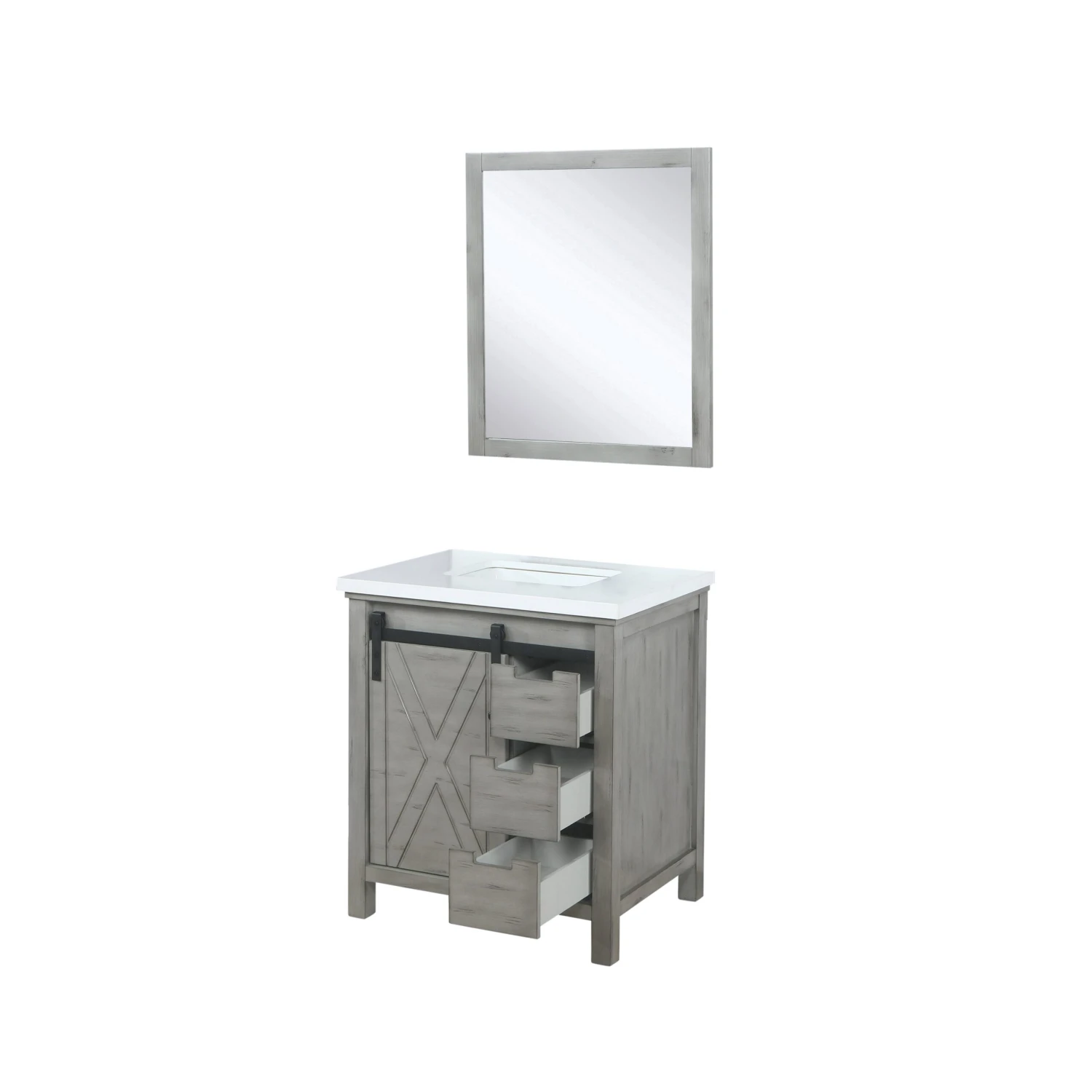 Lexora Marsyas 30" Ash Grey Single Vanity, White Quartz Top, White Square Sink And 28" Mirror 11 Lexora Marsyas 30" Ash Grey Single Vanity, White Quartz Top, White Square Sink And 28" Mirror - Image 9