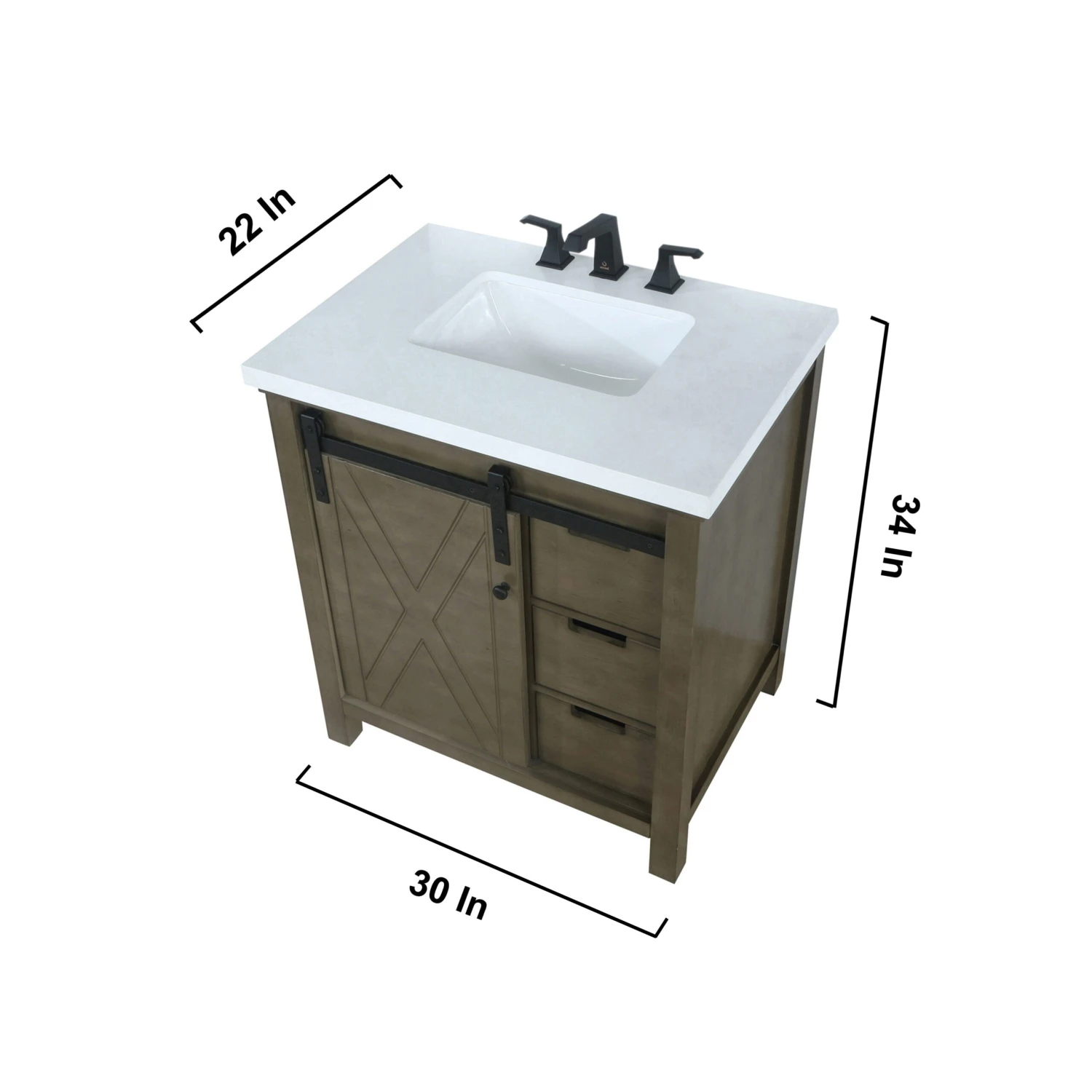 Lexora Marsyas 30" Rustic Brown Single Vanity, White Quartz Top, White Square Sink And 28" Mirror 13 Lexora Marsyas 30" Rustic Brown Single Vanity, White Quartz Top, White Square Sink And 28" Mirror - Image 11