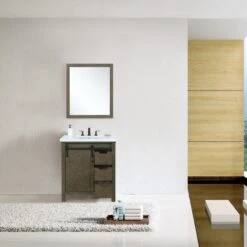Lexora Marsyas 30" Rustic Brown Single Vanity, White Quartz Top, White Square Sink And 28" Mirror 16 Lexora Marsyas 30" Rustic Brown Single Vanity, White Quartz Top, White Square Sink And 28" Mirror -Home And Outdoor LM342230SKCSM28F 2