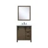 Lexora Marsyas 30" Rustic Brown Single Vanity, White Quartz Top, White Square Sink And 28" Mirror -Home And Outdoor LM342230SKCSM28F 3