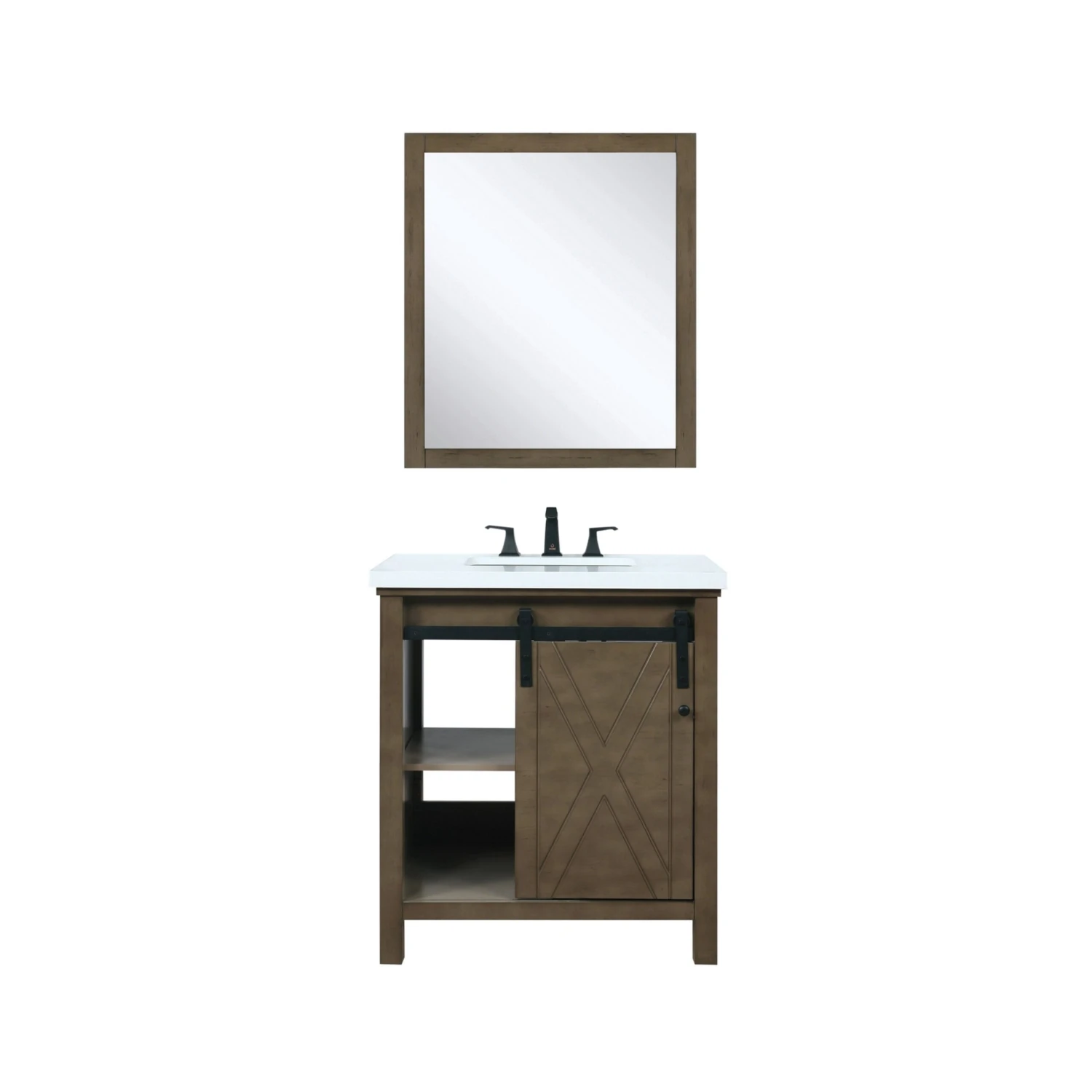 Lexora Marsyas 30" Rustic Brown Single Vanity, White Quartz Top, White Square Sink And 28" Mirror 6 Lexora Marsyas 30" Rustic Brown Single Vanity, White Quartz Top, White Square Sink And 28" Mirror - Image 4