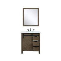 Lexora Marsyas 30" Rustic Brown Single Vanity, White Quartz Top, White Square Sink And 28" Mirror 18 Lexora Marsyas 30" Rustic Brown Single Vanity, White Quartz Top, White Square Sink And 28" Mirror -Home And Outdoor LM342230SKCSM28F 5