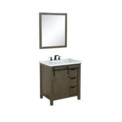Lexora Marsyas 30" Rustic Brown Single Vanity, White Quartz Top, White Square Sink And 28" Mirror 19 Lexora Marsyas 30" Rustic Brown Single Vanity, White Quartz Top, White Square Sink And 28" Mirror -Home And Outdoor LM342230SKCSM28F 6