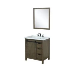 Lexora Marsyas 30" Rustic Brown Single Vanity, White Quartz Top, White Square Sink And 28" Mirror 20 Lexora Marsyas 30" Rustic Brown Single Vanity, White Quartz Top, White Square Sink And 28" Mirror -Home And Outdoor LM342230SKCSM28F 7