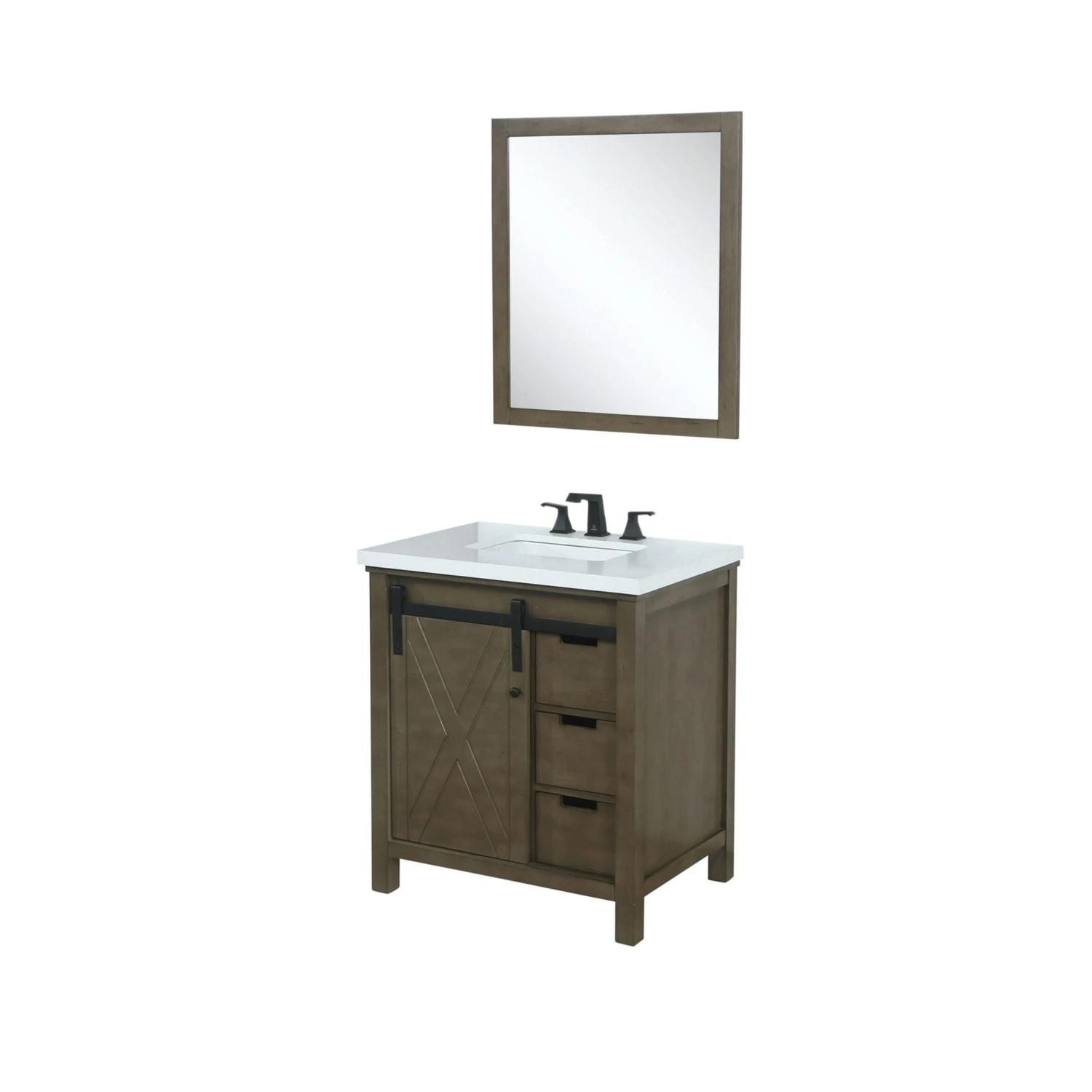 Lexora Marsyas 30" Rustic Brown Single Vanity, White Quartz Top, White Square Sink And 28" Mirror 9 Lexora Marsyas 30" Rustic Brown Single Vanity, White Quartz Top, White Square Sink And 28" Mirror - Image 7