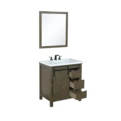 Lexora Marsyas 30" Rustic Brown Single Vanity, White Quartz Top, White Square Sink And 28" Mirror 21 Lexora Marsyas 30" Rustic Brown Single Vanity, White Quartz Top, White Square Sink And 28" Mirror -Home And Outdoor LM342230SKCSM28F 8