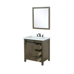 Lexora Marsyas 30" Rustic Brown Single Vanity, White Quartz Top, White Square Sink And 28" Mirror 22 Lexora Marsyas 30" Rustic Brown Single Vanity, White Quartz Top, White Square Sink And 28" Mirror -Home And Outdoor LM342230SKCSM28F 9