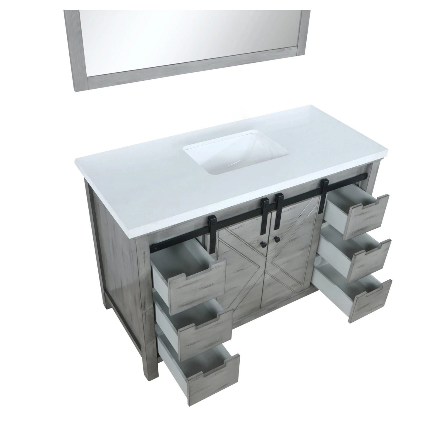 Lexora Marsyas 48" Ash Grey Single Vanity, White Quartz Top, White Square Sink And 44" Mirror 12 Lexora Marsyas 48" Ash Grey Single Vanity, White Quartz Top, White Square Sink And 44" Mirror - Image 10
