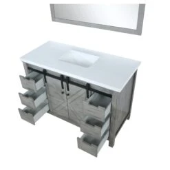 Lexora Marsyas 48" Ash Grey Single Vanity, White Quartz Top, White Square Sink And 44" Mirror 25 Lexora Marsyas 48" Ash Grey Single Vanity, White Quartz Top, White Square Sink And 44" Mirror -Home And Outdoor LM342248SHCSM44 11