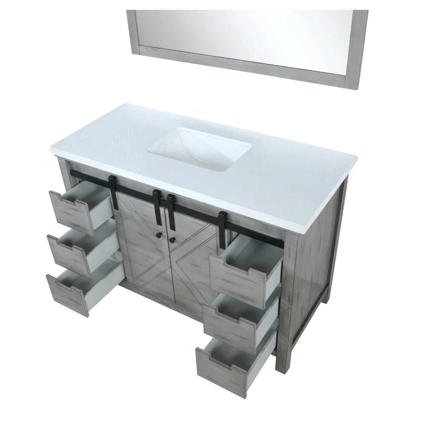 Lexora Marsyas 48" Ash Grey Single Vanity, White Quartz Top, White Square Sink And 44" Mirror 13 Lexora Marsyas 48" Ash Grey Single Vanity, White Quartz Top, White Square Sink And 44" Mirror - Image 11