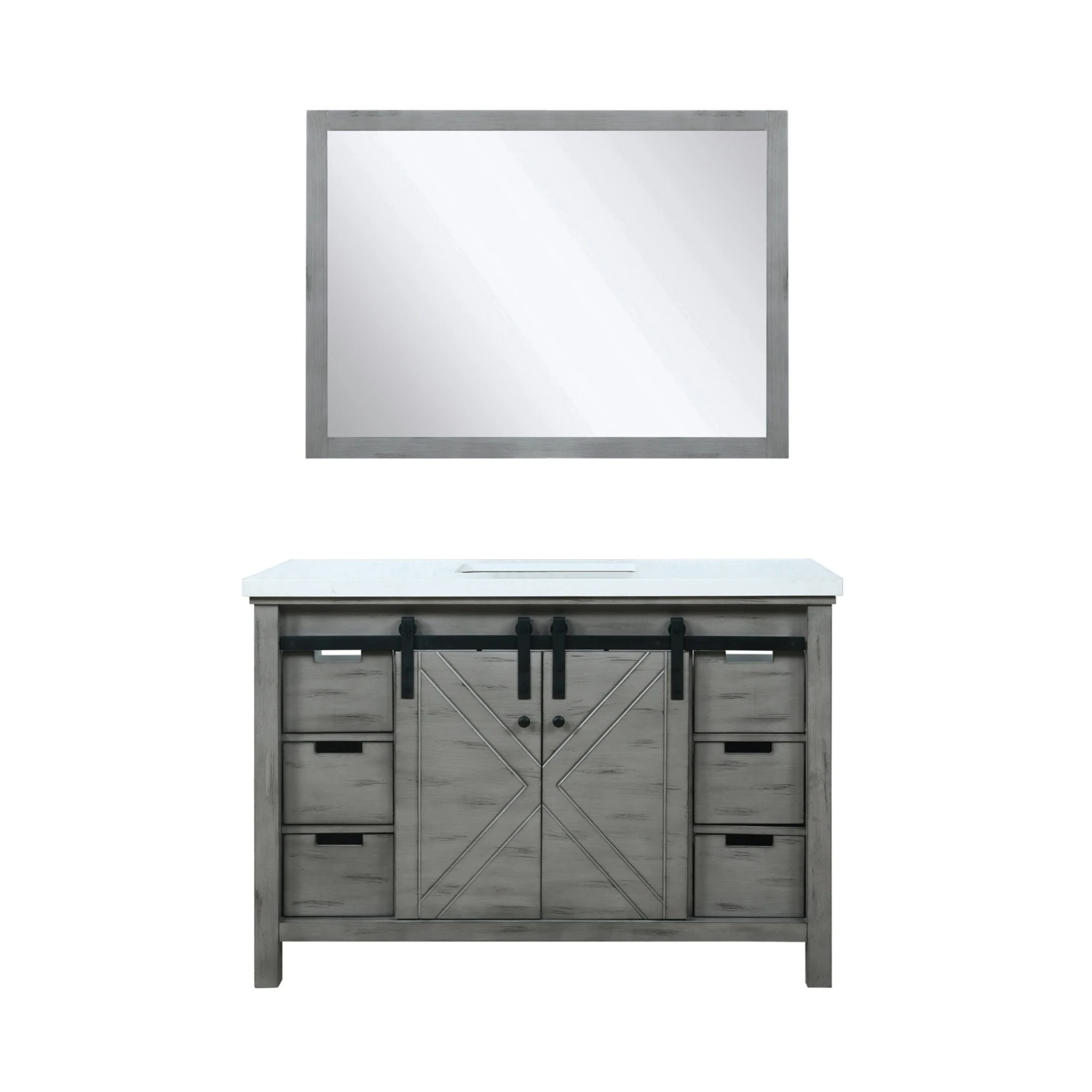 Lexora Marsyas 48" Ash Grey Single Vanity, White Quartz Top, White Square Sink And 44" Mirror 3 Lexora Marsyas 48" Ash Grey Single Vanity, White Quartz Top, White Square Sink And 44" Mirror