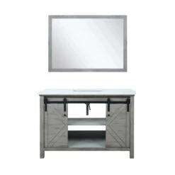 Lexora Marsyas 48" Ash Grey Single Vanity, White Quartz Top, White Square Sink And 44" Mirror 18 Lexora Marsyas 48" Ash Grey Single Vanity, White Quartz Top, White Square Sink And 44" Mirror -Home And Outdoor LM342248SHCSM44 4