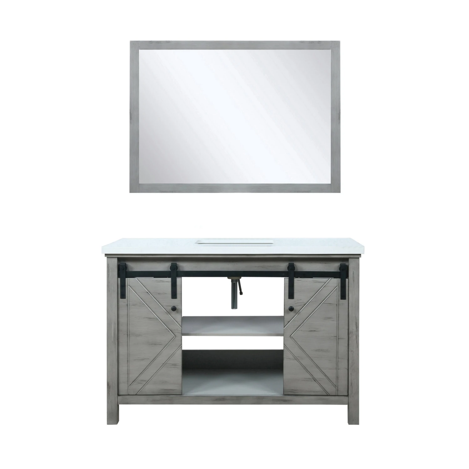 Lexora Marsyas 48" Ash Grey Single Vanity, White Quartz Top, White Square Sink And 44" Mirror 6 Lexora Marsyas 48" Ash Grey Single Vanity, White Quartz Top, White Square Sink And 44" Mirror - Image 4