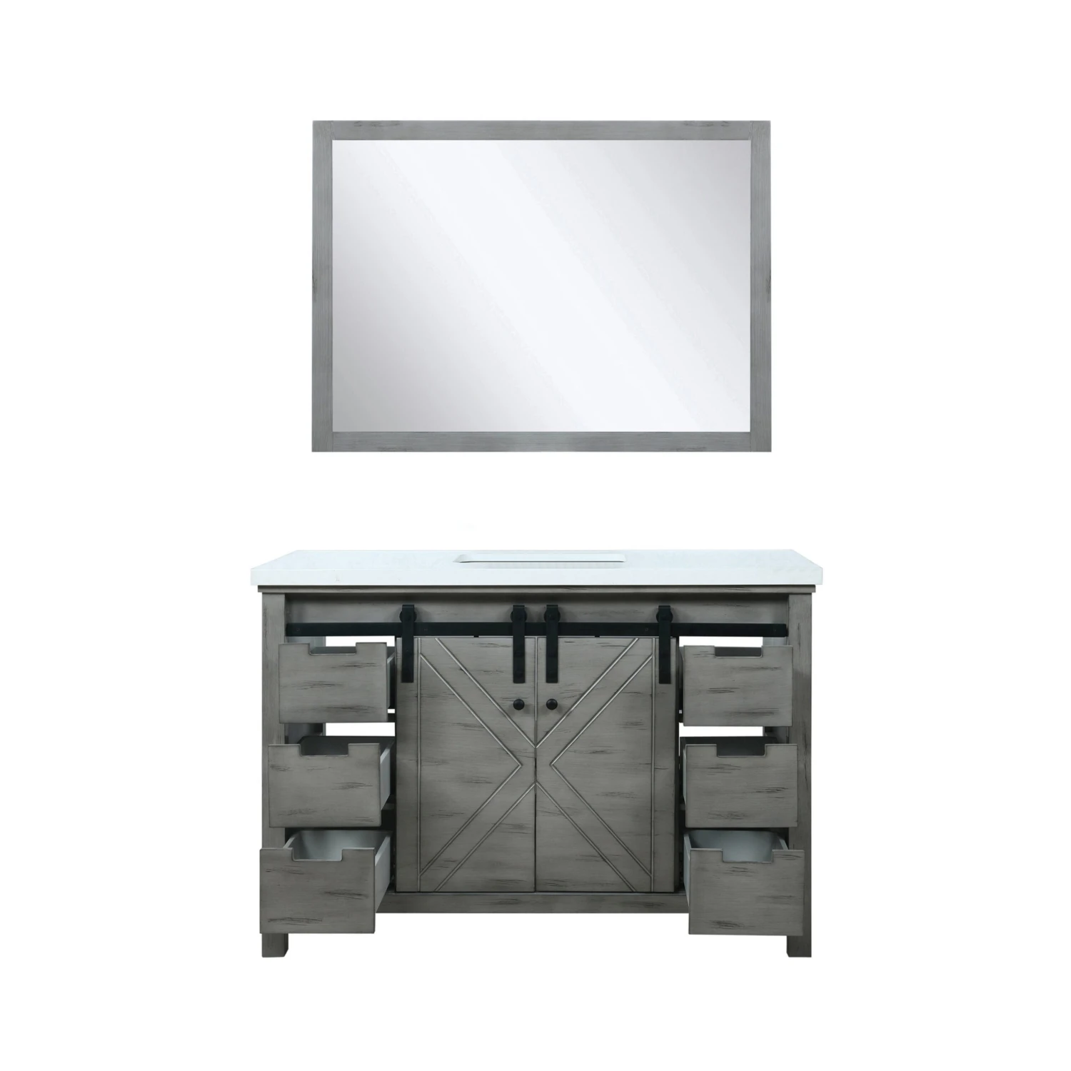 Lexora Marsyas 48" Ash Grey Single Vanity, White Quartz Top, White Square Sink And 44" Mirror 7 Lexora Marsyas 48" Ash Grey Single Vanity, White Quartz Top, White Square Sink And 44" Mirror - Image 5